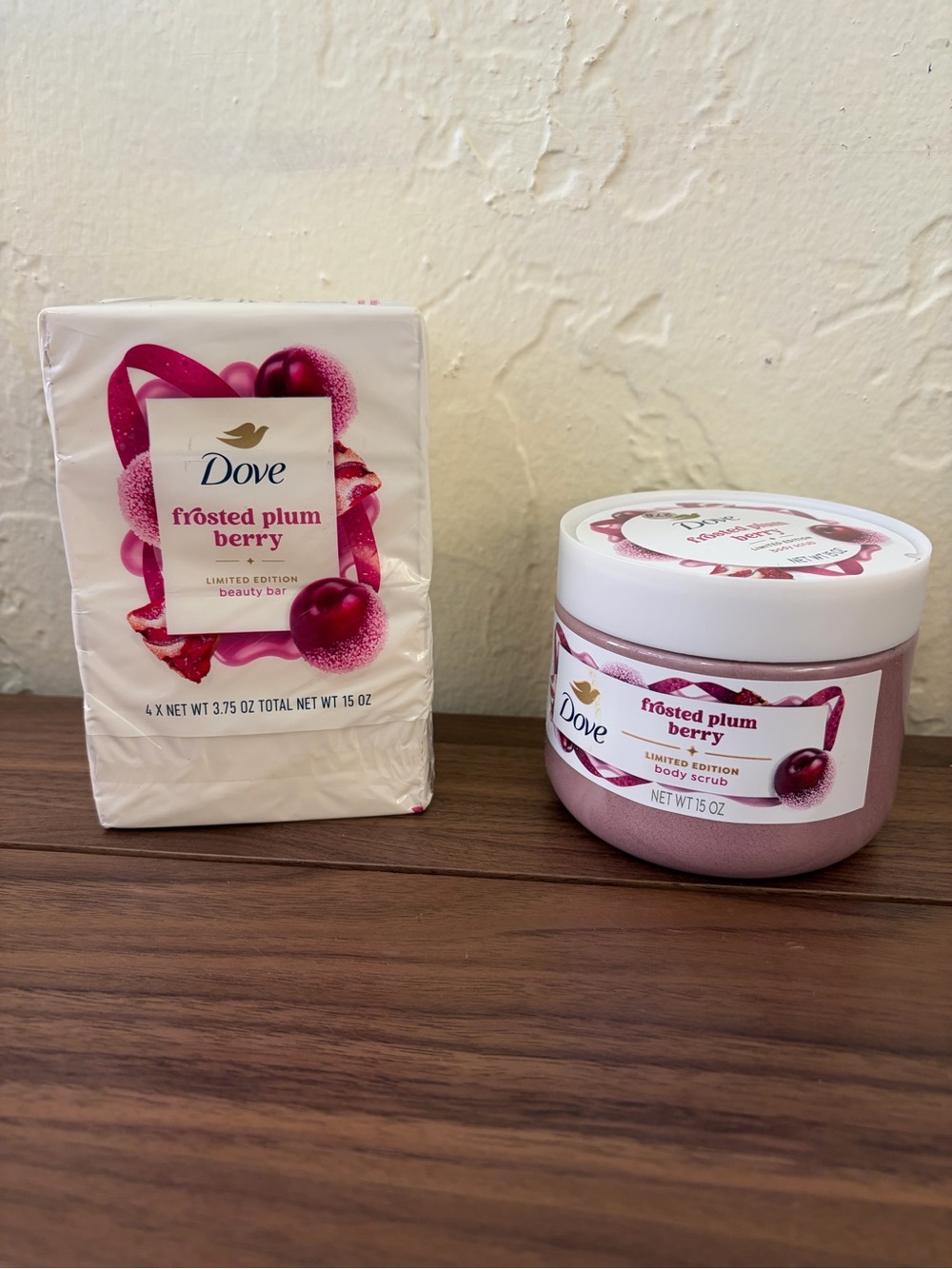 Dove Frosted Plum Berry Body Scrub & Beauty Bar Soap Set